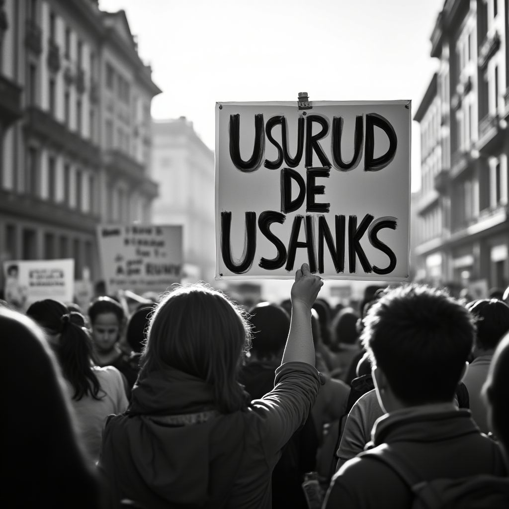 Personas manifestándose contra la usura financiera